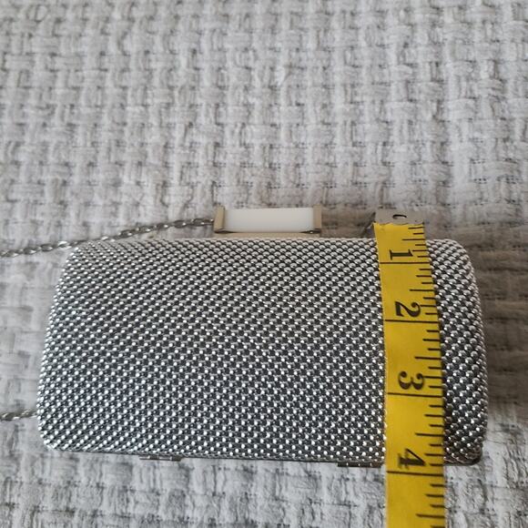 Jessica Mcclintock Clutch Crossbody Platinum Silver Beaded Bag - Picture 7 of 9